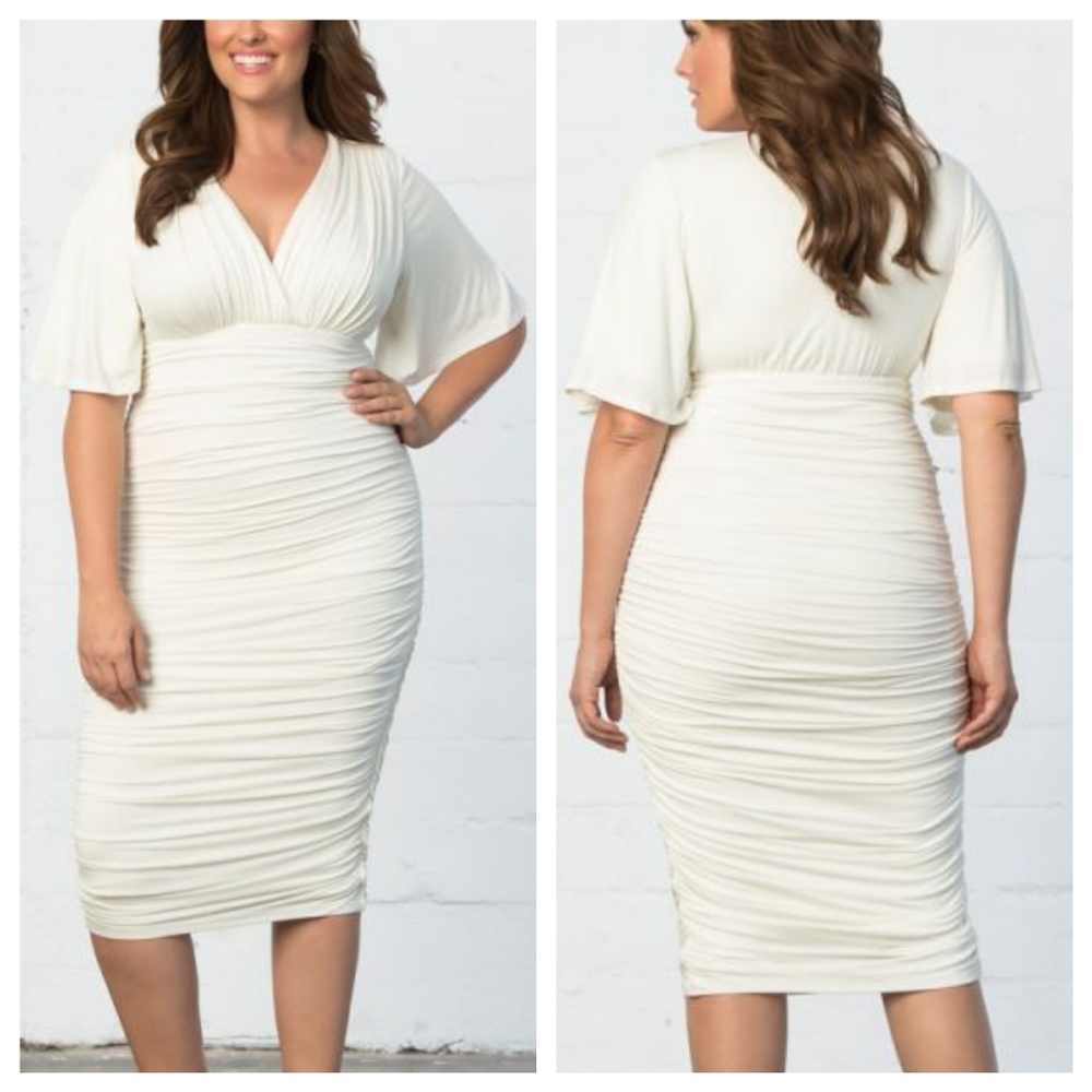 KIYONNA Paloma Ivory V-Neck Ruched Dress - Size 2